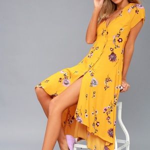 LOST IN YOU GOLDEN YELLOW FLORAL PRINT MIDI DRESS